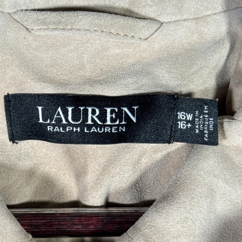 Lauren Ralph Lauren Jacket Womens 16W Beige Suede Fringe Western Collared - Picture 4 of 9